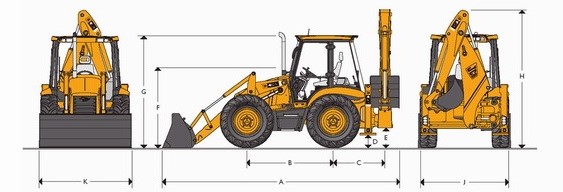 Основные размеры экскаватора-погрузчика JCB 4CX со стандартной рукоятью