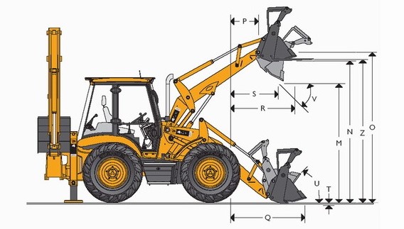 Основные размеры экскаватора-погрузчика JCB 4CX со стандартной рукоятью