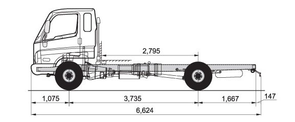 Основные размеры эвакуатора Huyndai HD78 грузоподъемностью до 4 тонн